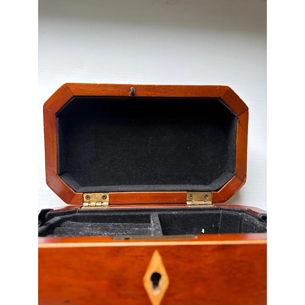 Bombay Company Octagon-Shaped Wooden Jewelry Box Black Velvet Interior No Key